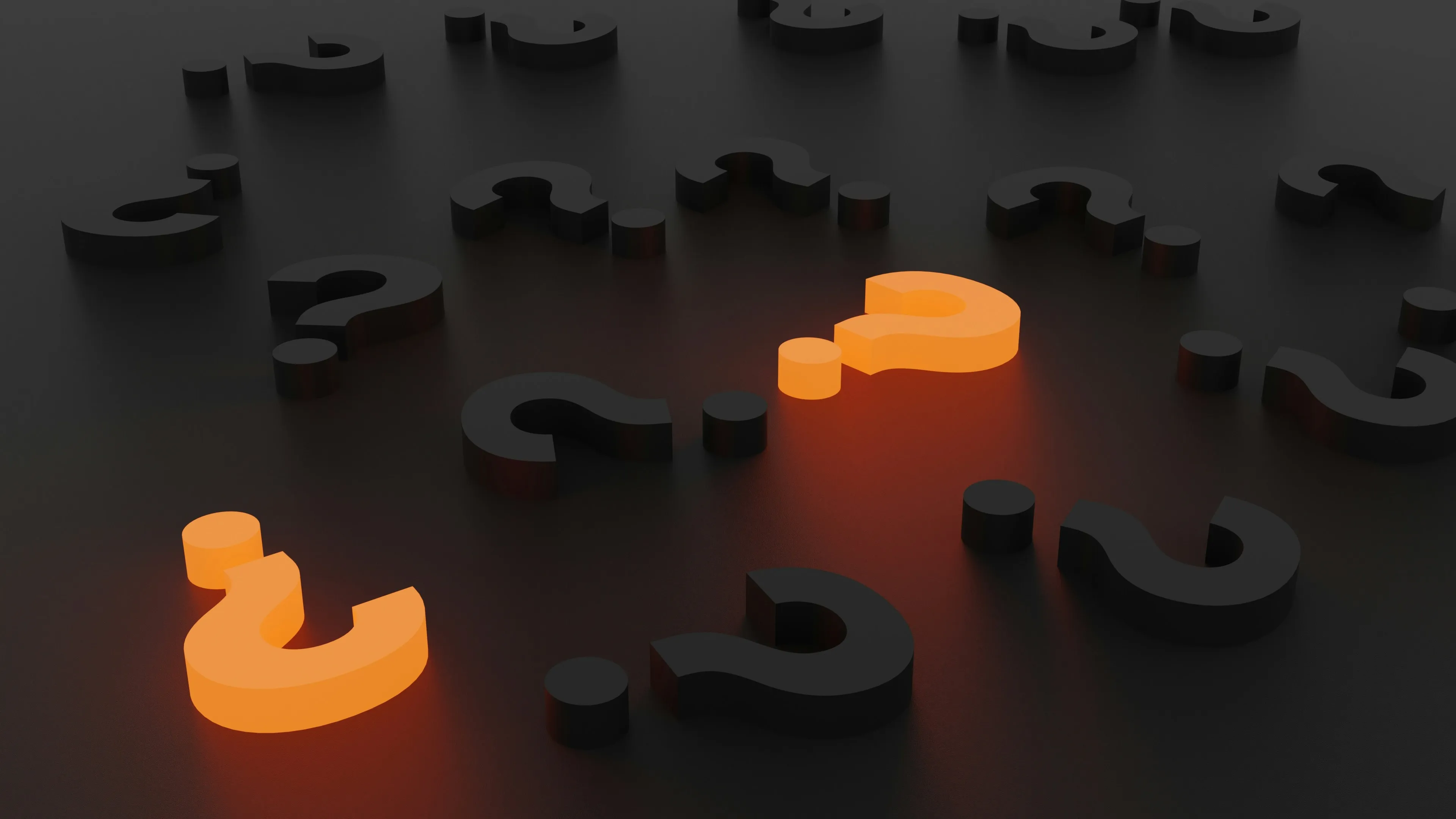 question marks on a dark reflective surface​