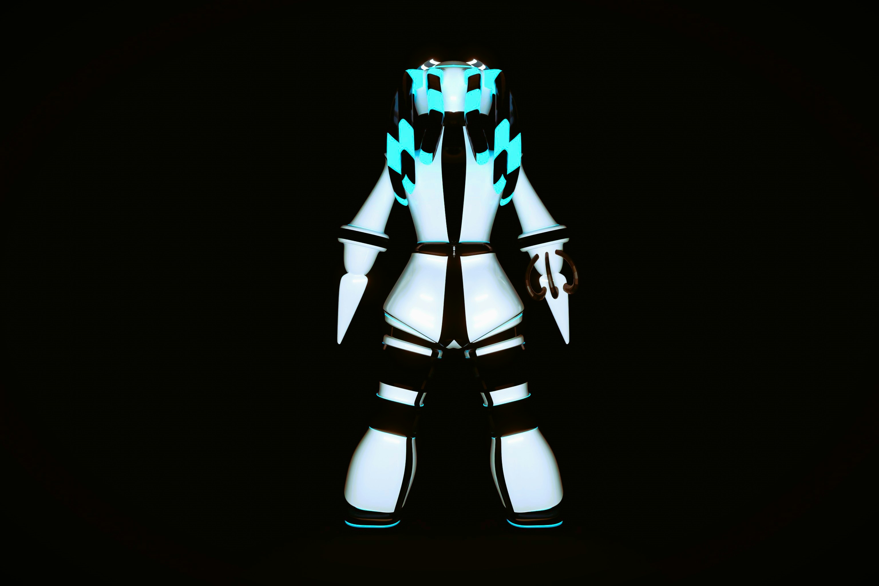 Futuristic robot with neon blue highlights.