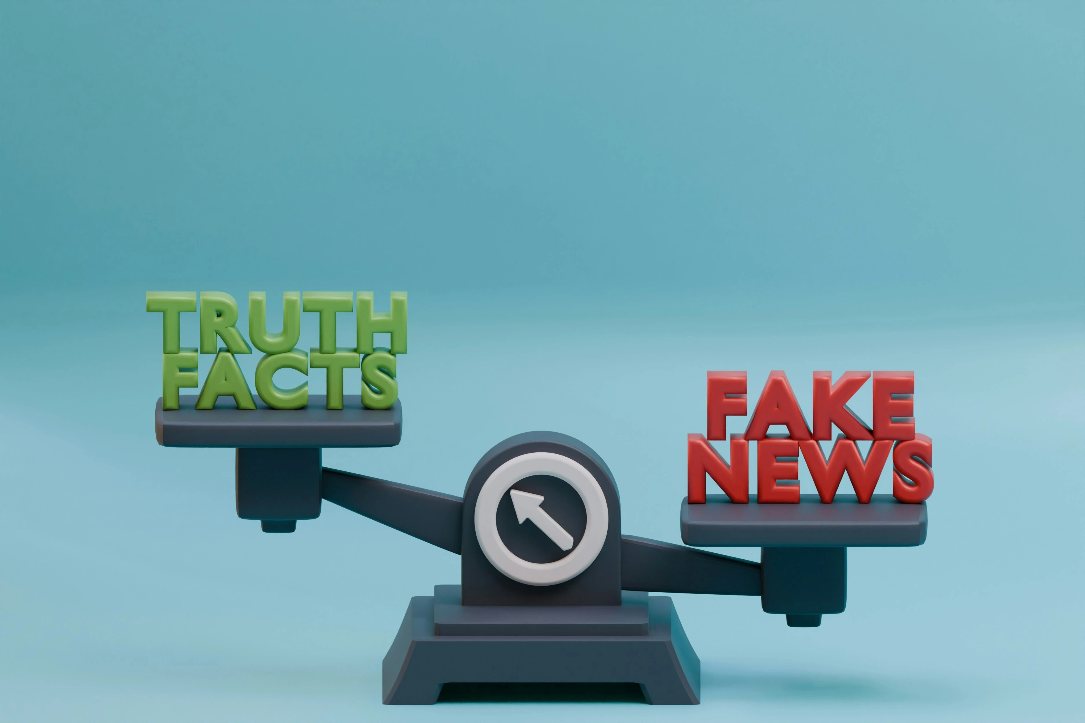 A balance scale showing truth facts outweighing fake news