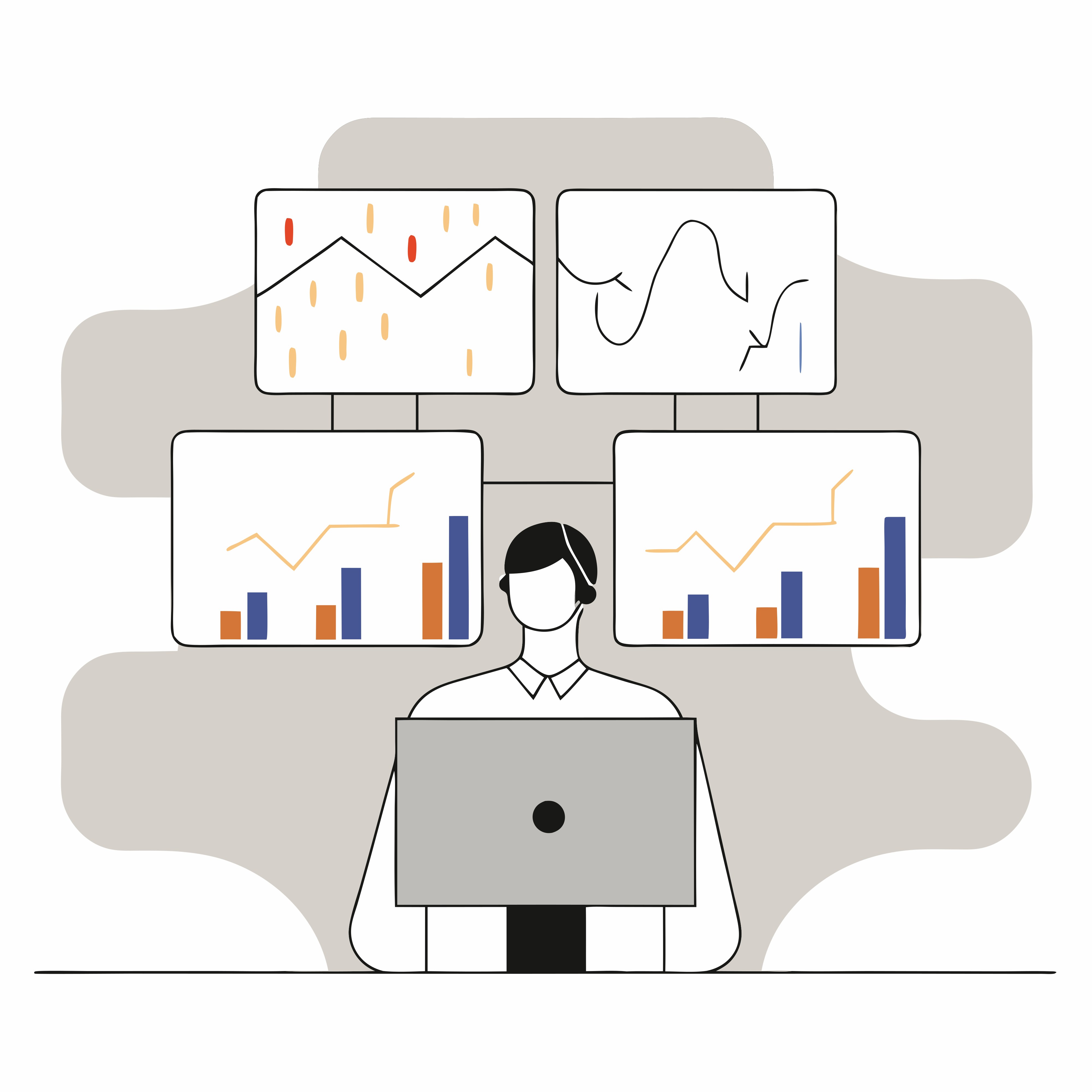 Analyst monitor data on multiple screens applying NLP best practices